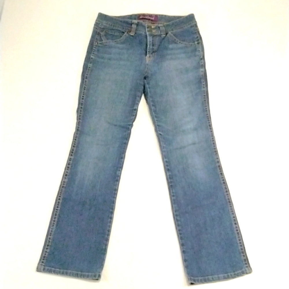 GLORIA VANDERBILT‎ Jeans Womens 8 Pocket Flaps 2 Botton Waist Straight Leg Blue